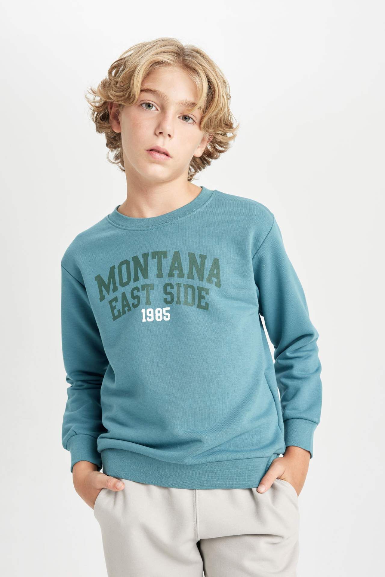 Erkek Çocuk Bisiklet Yaka Yazı Baskılı Sweatshirt