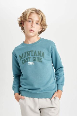 Erkek Çocuk Bisiklet Yaka Yazı Baskılı Sweatshirt