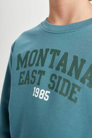 Erkek Çocuk Bisiklet Yaka Yazı Baskılı Sweatshirt