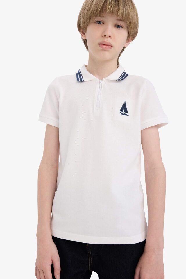 Erkek Çocuk Nakışlı Pike Kısa Kollu Polo Tişört