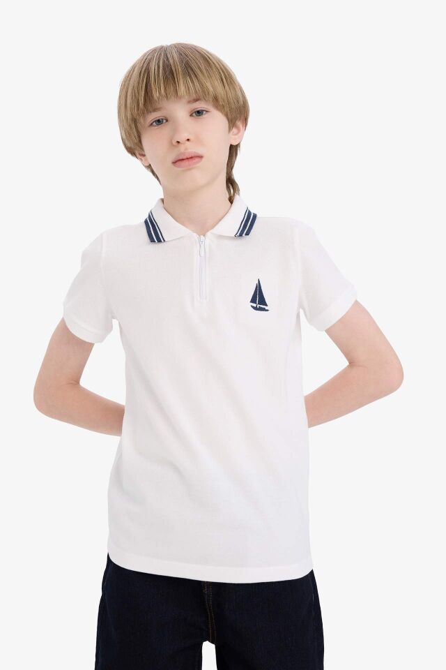 Erkek Çocuk Nakışlı Pike Kısa Kollu Polo Tişört