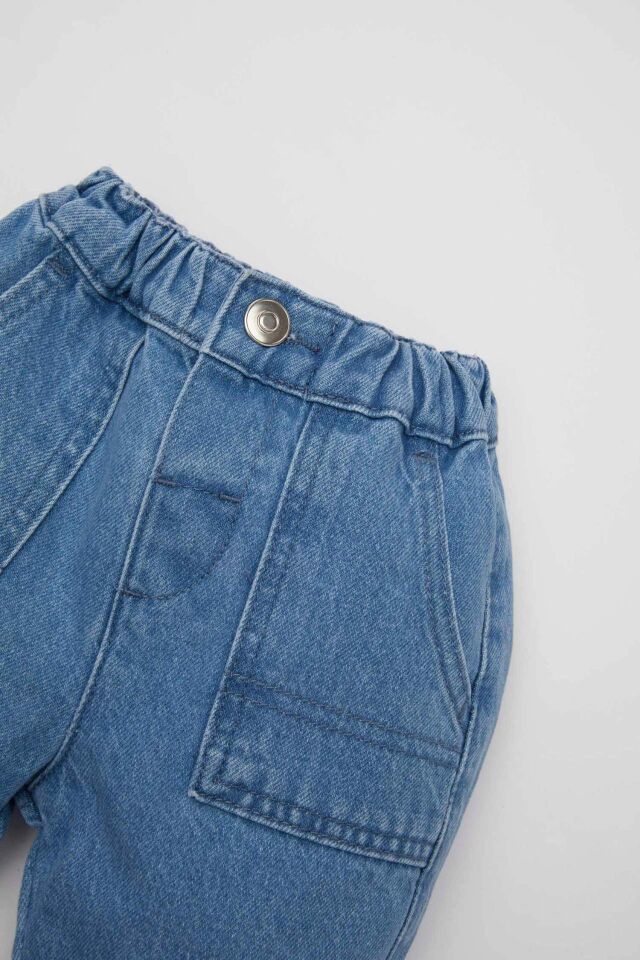 Erkek Bebek Duble Dar Paça Beli Lastikli Cepli Jean Pantolon