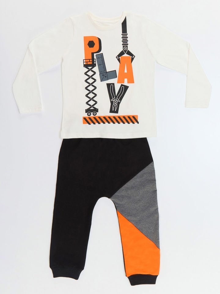 Harfler Erkek Çocuk T-Shirt Pantolon Takım 9 Y - Siyah, Ekru