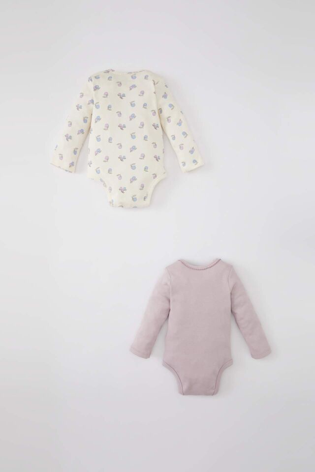 Kız Bebek Yeni Doğan Zarf Yaka Meyve Desenli 2'li Uzun Kollu Çıtçıtlı Body