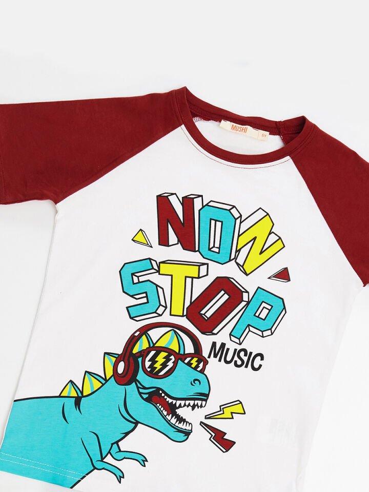 Dino Music Erkek Çocuk T-shirt Kapri Şort Takım 3 Y - Beyaz, Bordo, Siyah
