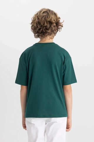 Erkek Çocuk Oversize Geniş Kalıp Bisiklet Yaka Baskılı Kısa Kollu Tişört