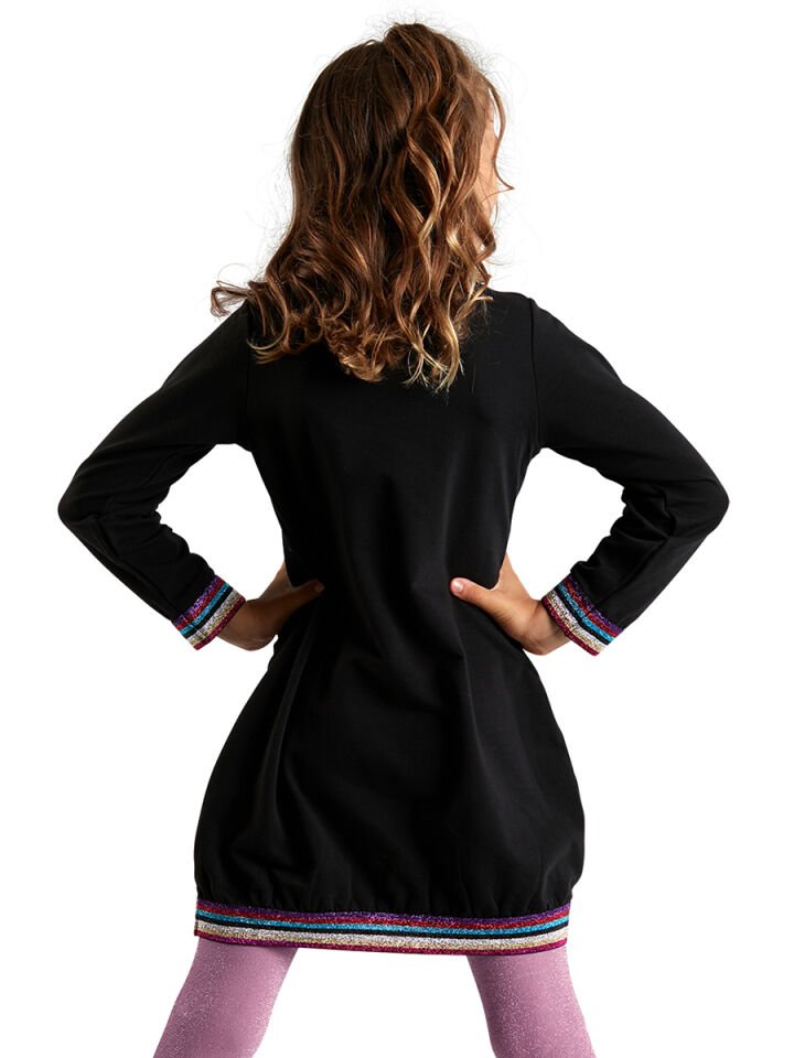 Popcorn Siyah Kız Çocuk Elbise 4 Y - Renkli Baskı Siyah