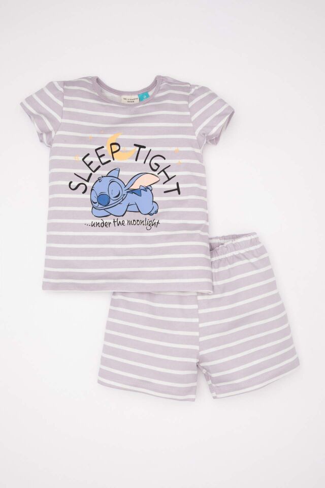 Kız Bebek Disney Lilo & Stitch Pijama Takımı Penye Kısa Kollu Üst Şort