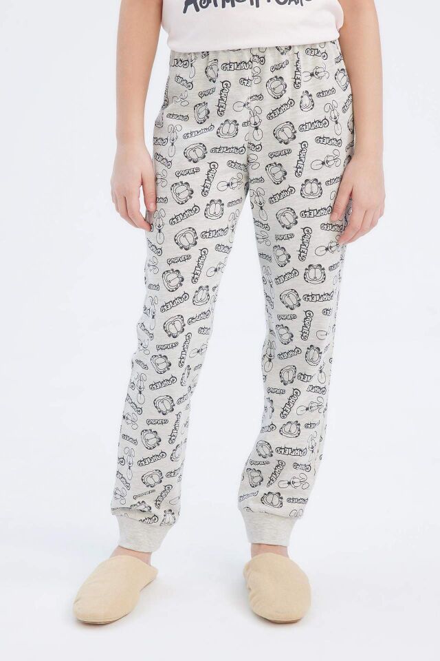 Kız Çocuk Garfield Pijama Takımı Kısa Kollu Üst Beli Lastikli Uzun Alt
