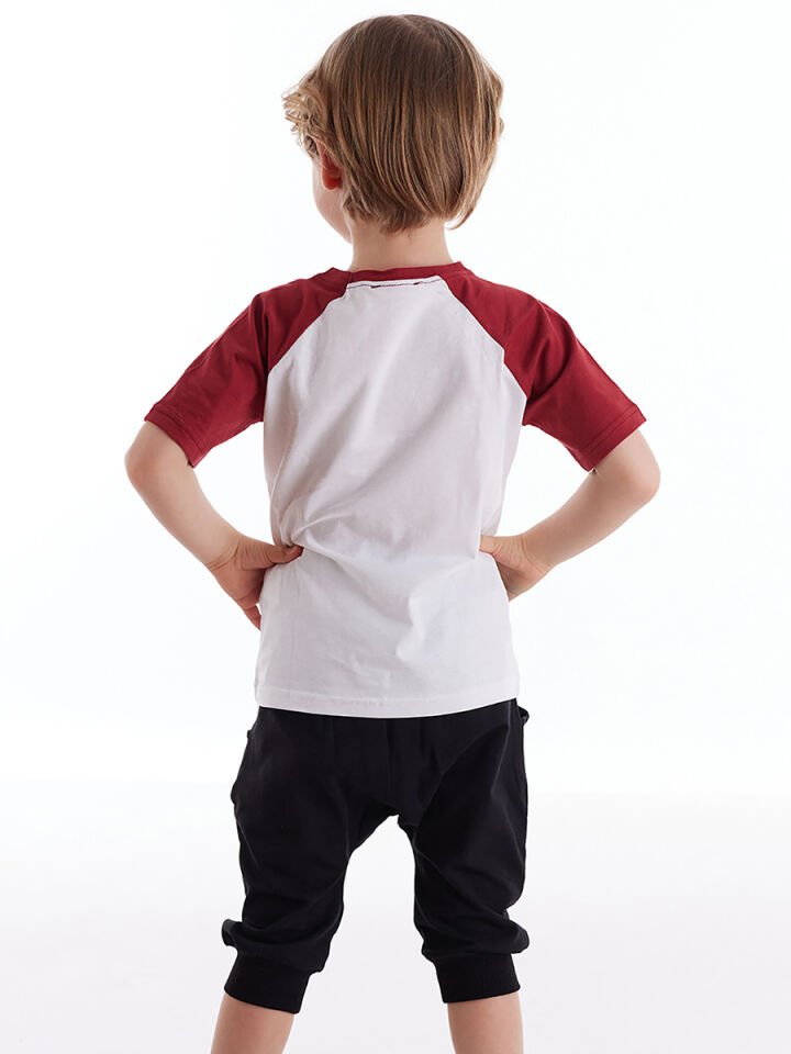 Dino Music Erkek Çocuk T-shirt Kapri Şort Takım 6 Y - Beyaz, Bordo, Siyah