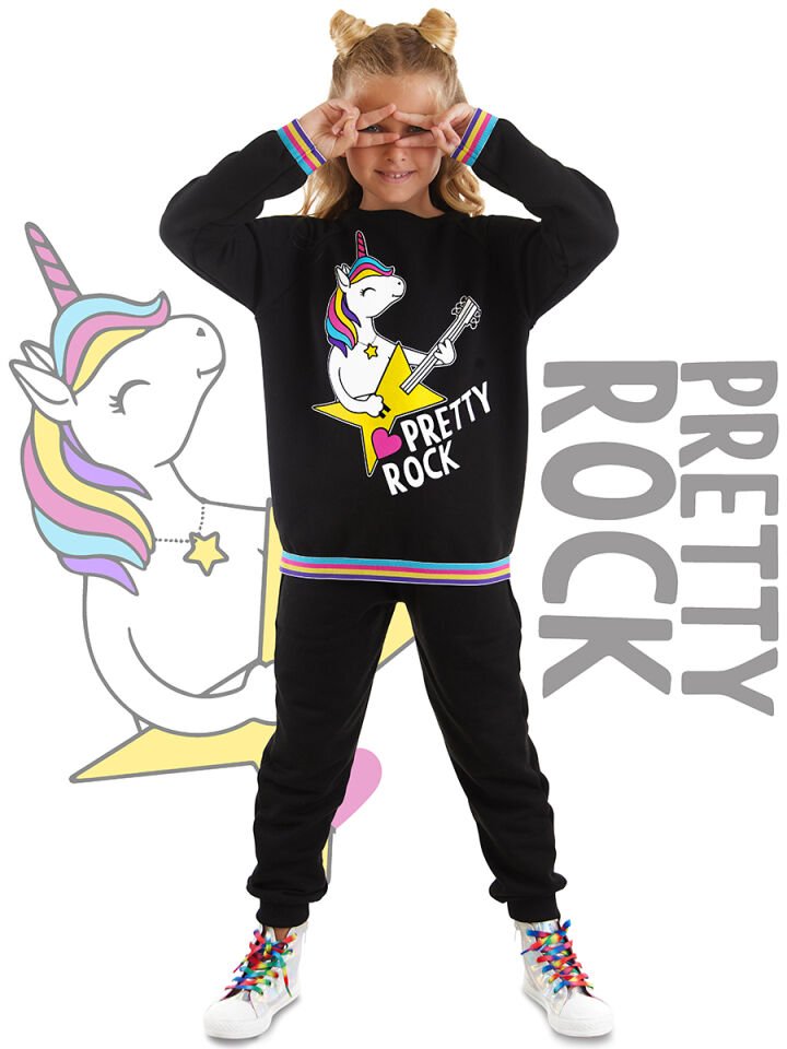 Rock Unicorn Kız Çocuk Eşofman Takım 9 Y - Siyah
