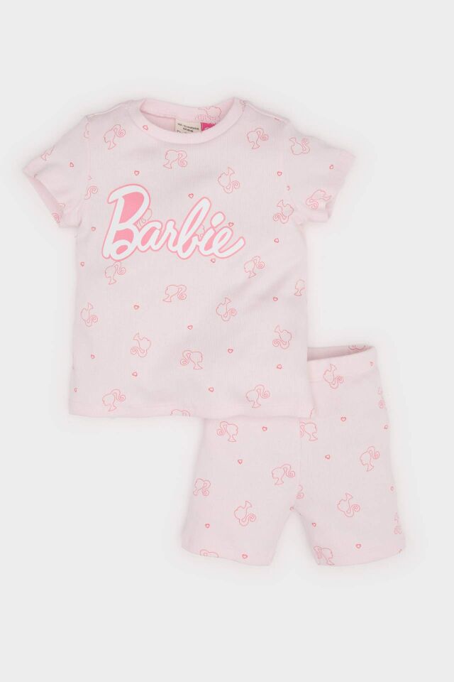 Kız Bebek Barbie Pijama Takımı Kısa Kollu Fitilli Kaşkorse Üst Beli Lastikli Şort