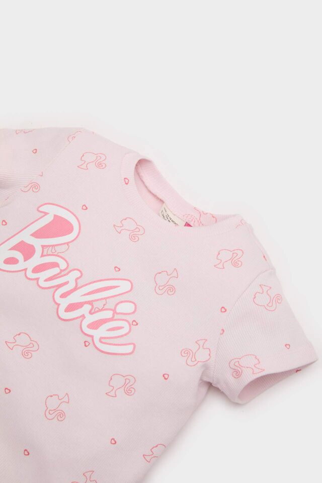 Kız Bebek Barbie Pijama Takımı Kısa Kollu Fitilli Kaşkorse Üst Beli Lastikli Şort