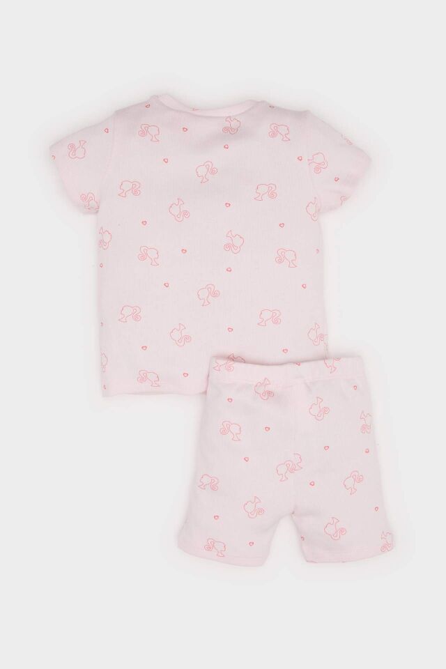 Kız Bebek Barbie Pijama Takımı Kısa Kollu Fitilli Kaşkorse Üst Beli Lastikli Şort