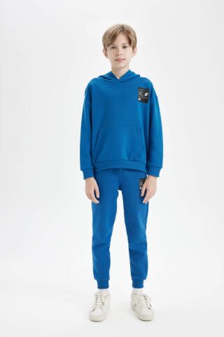 Erkek Çocuk Oversize Geniş Kalıp Kapüşonlu Cepli Kalın Okul Sweatshirt
