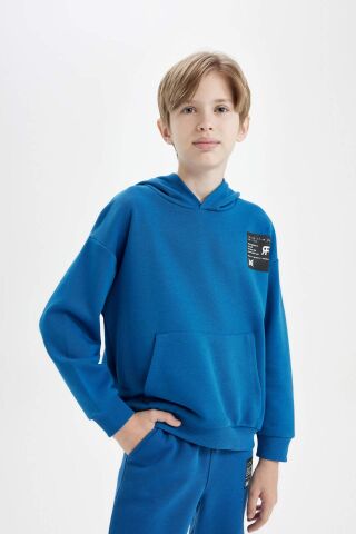 Erkek Çocuk Oversize Geniş Kalıp Kapüşonlu Cepli Kalın Okul Sweatshirt