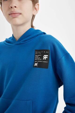 Erkek Çocuk Oversize Geniş Kalıp Kapüşonlu Cepli Kalın Okul Sweatshirt