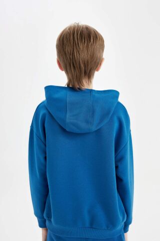 Erkek Çocuk Oversize Geniş Kalıp Kapüşonlu Cepli Kalın Okul Sweatshirt