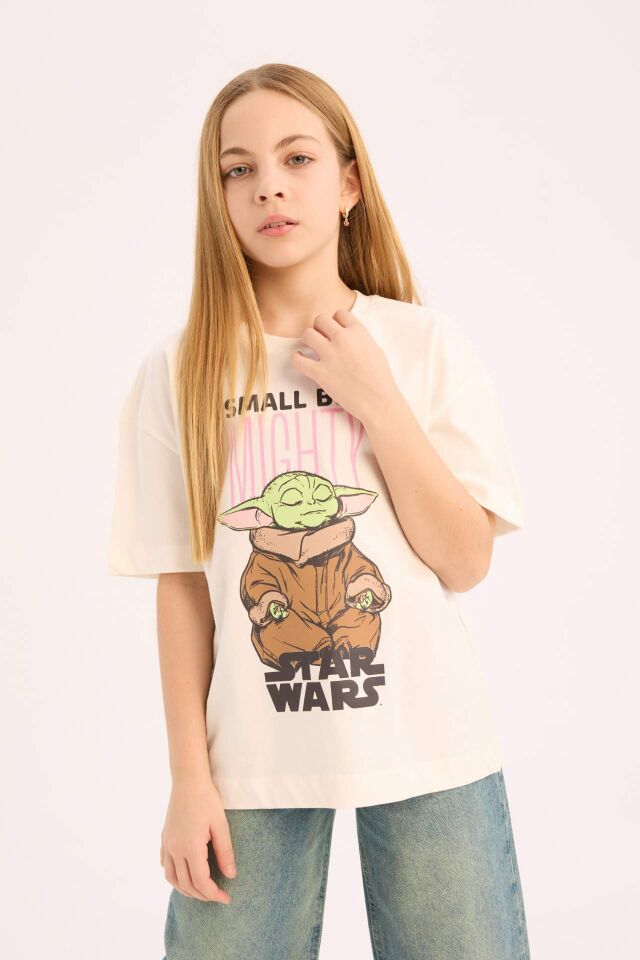 Kız Çocuk Star Wars-Mandalorian Oversize Geniş Kalıp Bisiklet Yaka Kısa Kollu Tişört