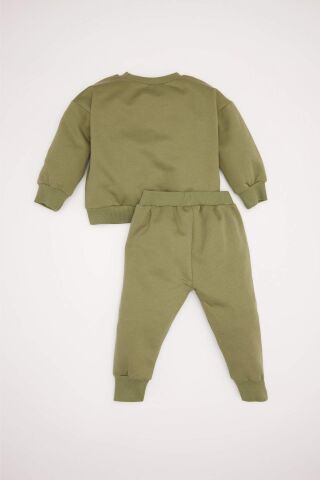 Erkek Bebek 2'li Takım Bisiklet Yaka Baskılı Sweatshirt Beli Lastikli Eşofman Altı