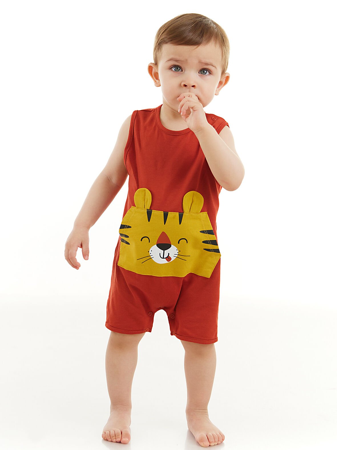 Minik Kaplan Erkek Bebek Pamuklu Yazlık Tulum 18-24 M - Turuncu