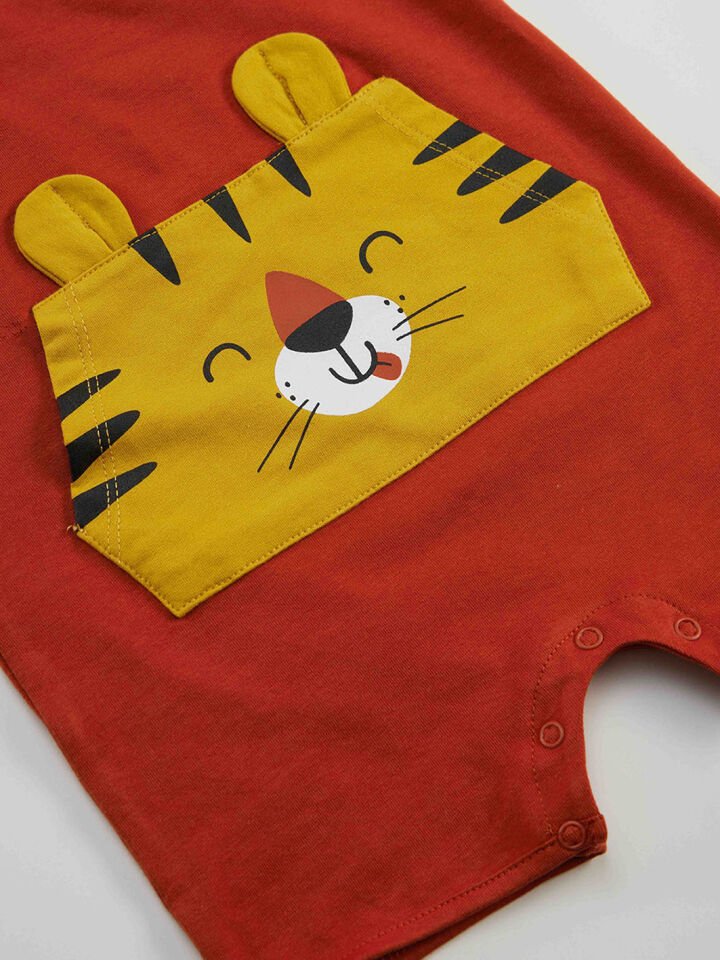 Minik Kaplan Erkek Bebek Pamuklu Yazlık Tulum 18-24 M - Turuncu
