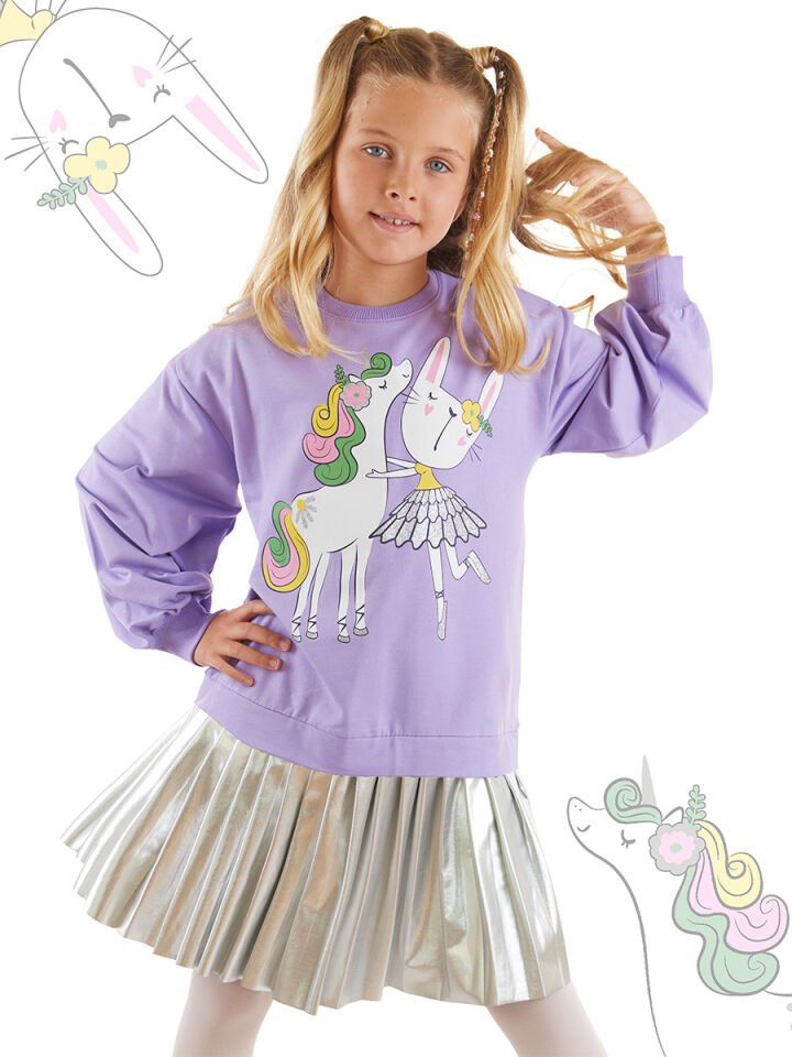 Balerin Unicorn Kız Çocuk Pileli Elbise 8 Y - Lila