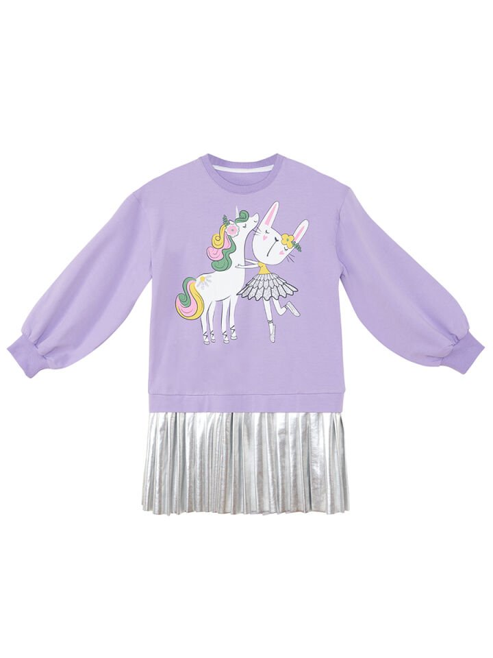 Balerin Unicorn Kız Çocuk Pileli Elbise 8 Y - Lila