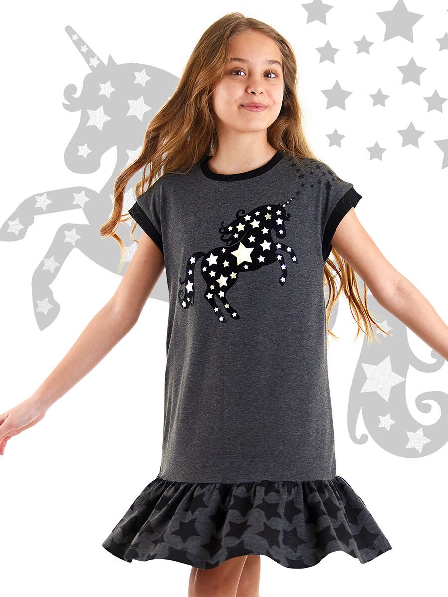 Yıldızlı Unicorn Kız Çocuk Elbise