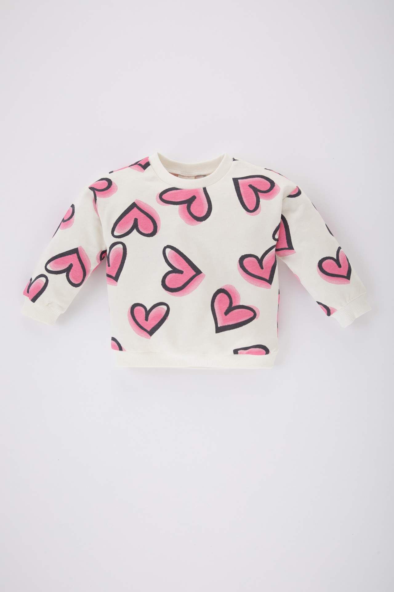 Kız Bebek Bisiklet Yaka Kalp Desenli  Sweatshirt