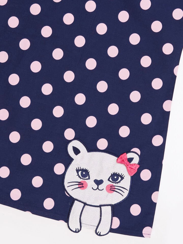 Simli Kedi Kız Çocuk Elbise 3 Y - Lacivert, Pembe