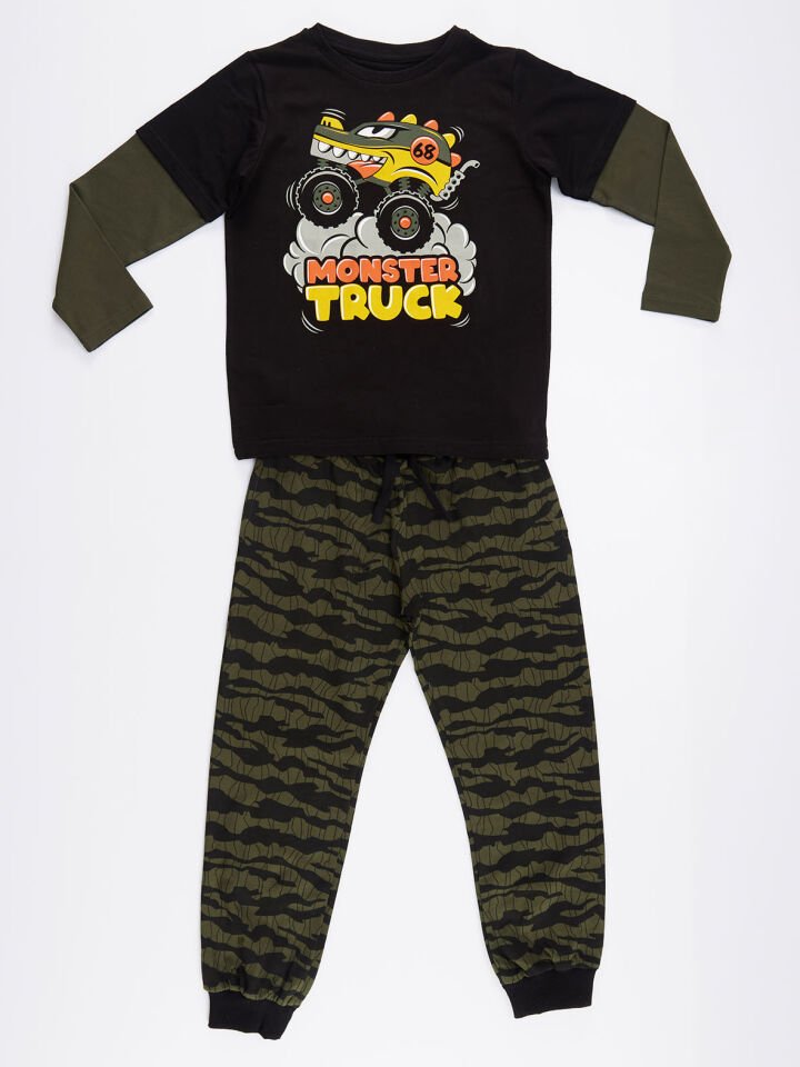 Truck Kamuflaj Erkek Çocuk T-shirt Pantolon Takım 5 Y - Haki&Siyah