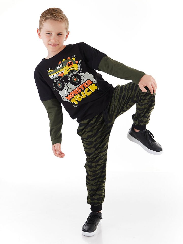 Truck Kamuflaj Erkek Çocuk T-shirt Pantolon Takım 6 Y - Haki&Siyah