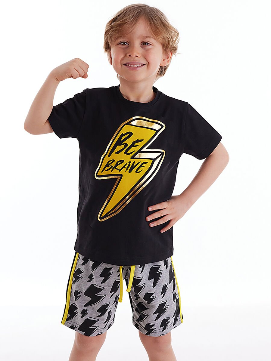 Şimşek Erkek Çocuk T-shirt Şort Takım 5 Y - Siyah, Gri