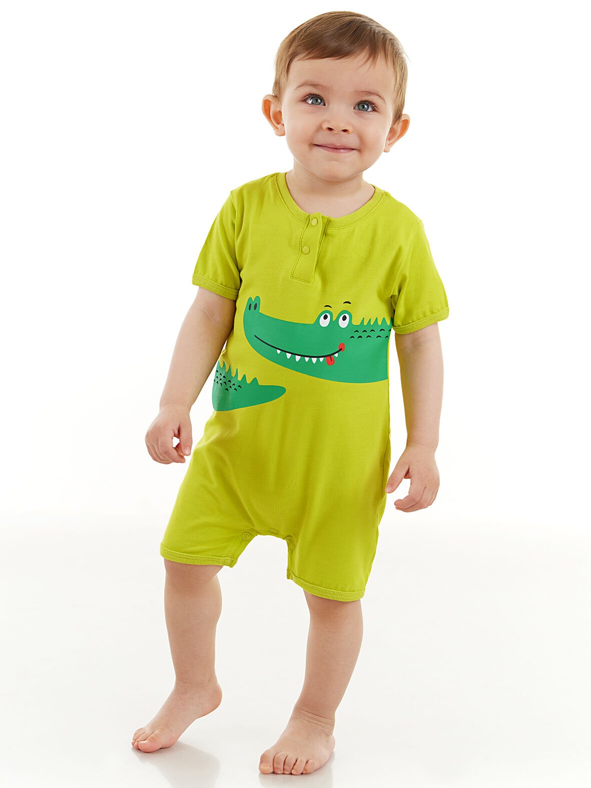 Timsah Erkek Bebek Pamuklu Yazlık Yeşil Tulum 12-18 M - Yeşil