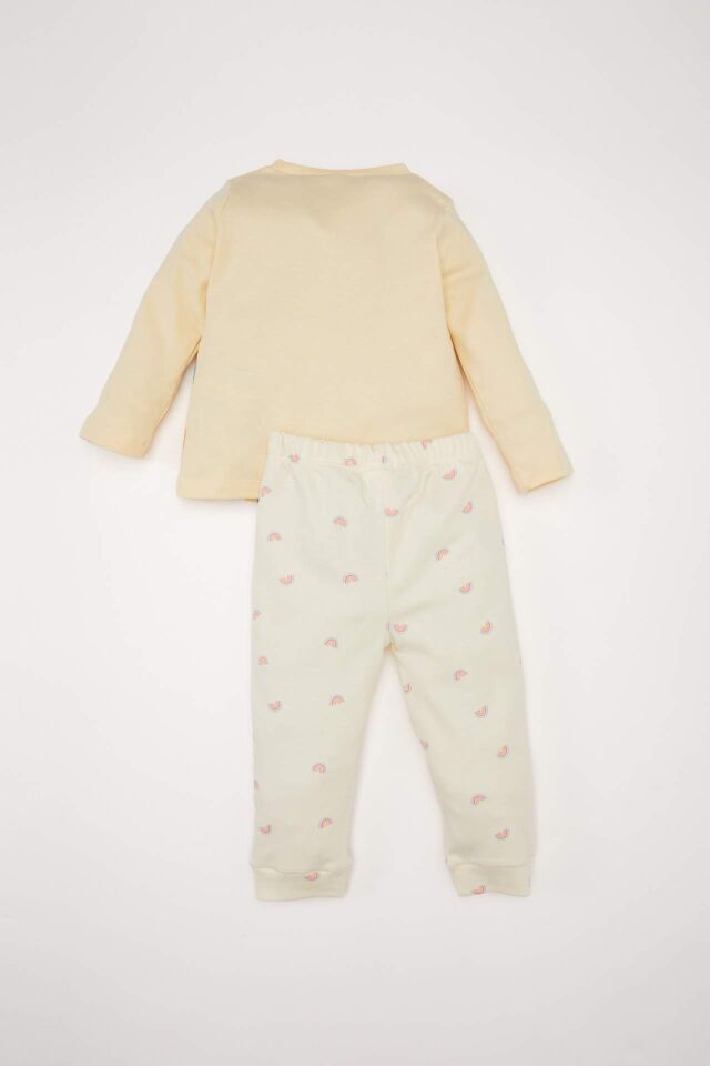 Kız Bebek Pijama Takımı Gökkuşağı Baskılı Uzun Kollu Üst Beli Lastikli Alt