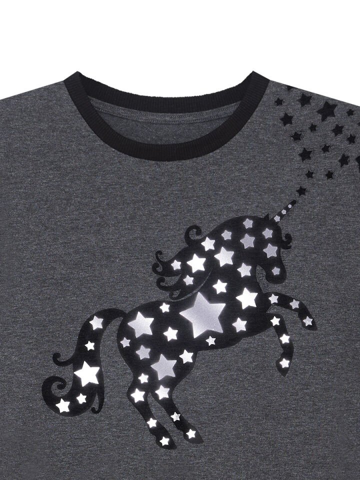 Yıldızlı Unicorn Kız Çocuk Elbise 8 Y - Gri
