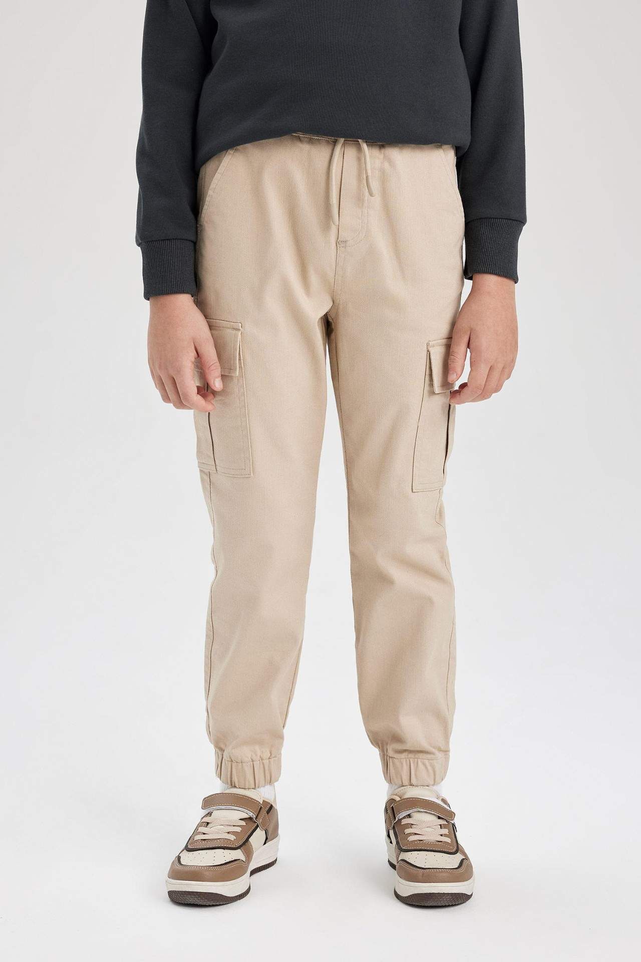 Erkek Çocuk Kargo Cepli Beli Bağcıklı Lastikli Paça Jogger Gabardin Pantolon
