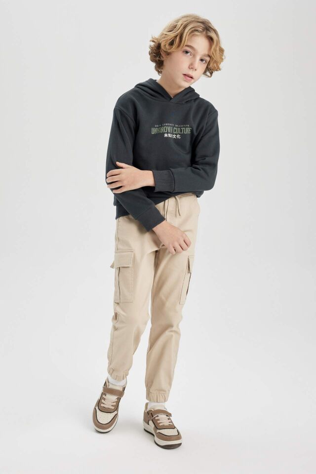 Erkek Çocuk Kargo Cepli Beli Bağcıklı Lastikli Paça Jogger Gabardin Pantolon