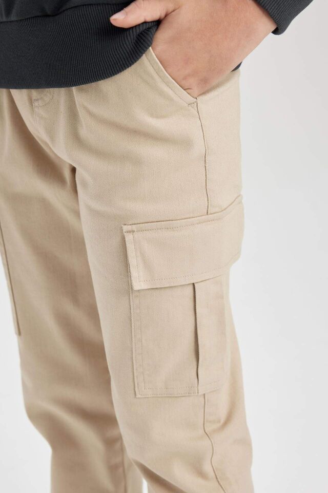 Erkek Çocuk Kargo Cepli Beli Bağcıklı Lastikli Paça Jogger Gabardin Pantolon