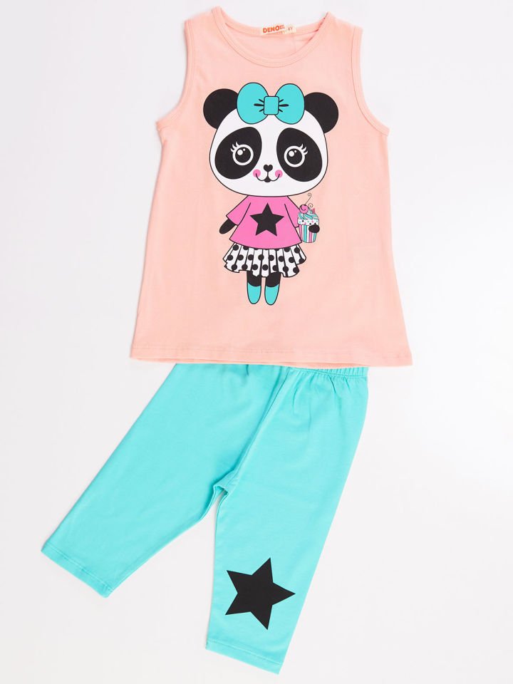 Panda Star Kız Çocuk T-shirt Tayt Takım 4 Y - Pembe, Mavi