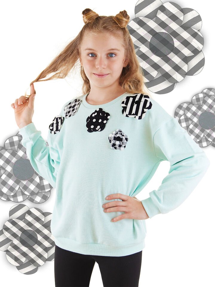 Çiçekler Kız Çocuk Mint Sweatshirt 6 Y - Mavi