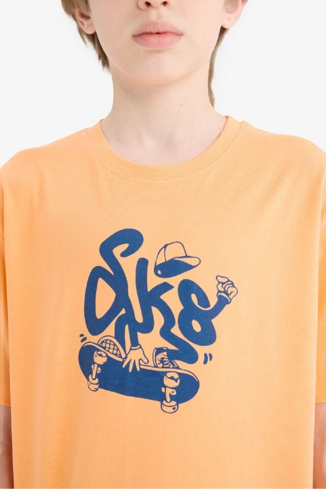 Erkek Çocuk Bisiklet Yaka Baskılı Kısa Kollu Tişört