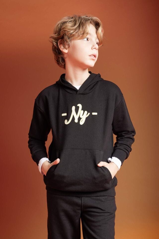 Erkek Çocuk Oversize Geniş Kalıp Kapüşonlu Sırt Baskılı Sweatshirt