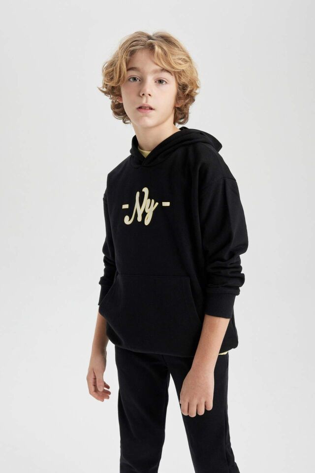Erkek Çocuk Oversize Geniş Kalıp Kapüşonlu Sırt Baskılı Sweatshirt