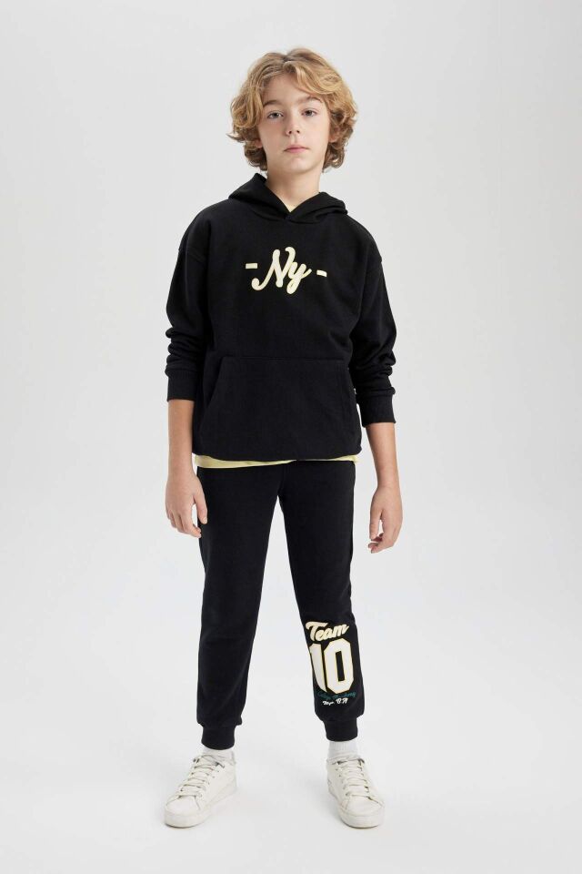 Erkek Çocuk Oversize Geniş Kalıp Kapüşonlu Sırt Baskılı Sweatshirt