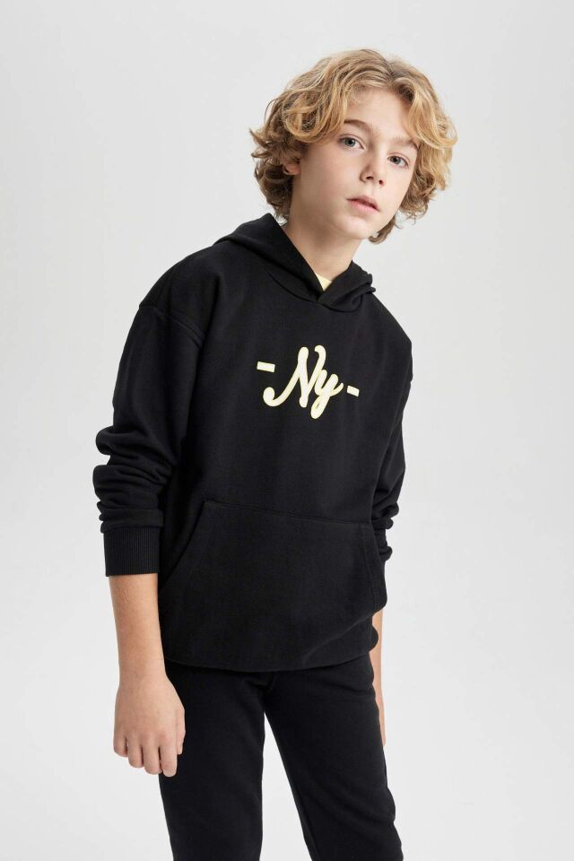 Erkek Çocuk Oversize Geniş Kalıp Kapüşonlu Sırt Baskılı Sweatshirt