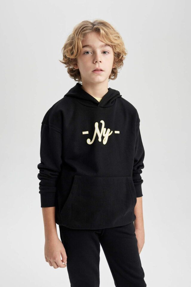 Erkek Çocuk Oversize Geniş Kalıp Kapüşonlu Sırt Baskılı Sweatshirt