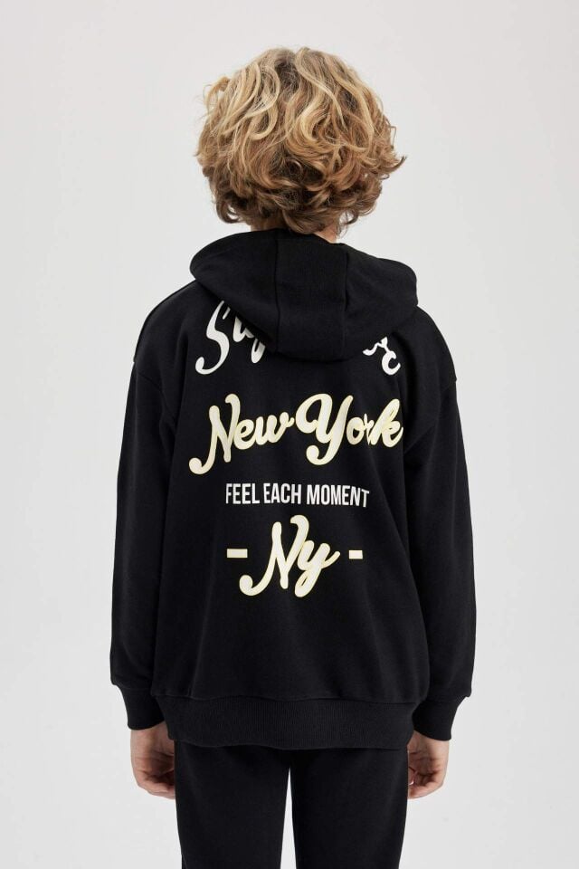 Erkek Çocuk Oversize Geniş Kalıp Kapüşonlu Sırt Baskılı Sweatshirt
