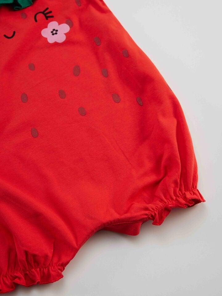 Tatlı Çilek Kız Bebek Pamuklu Yazlık Tulum